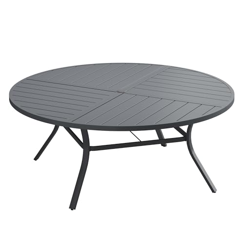 Image of VICLLAX 63 inch Round Outdoor Table, Patio Dining Table for 8-10 with Umbrella Hole for Garden Lawn Deck Backyard, Dark Grey