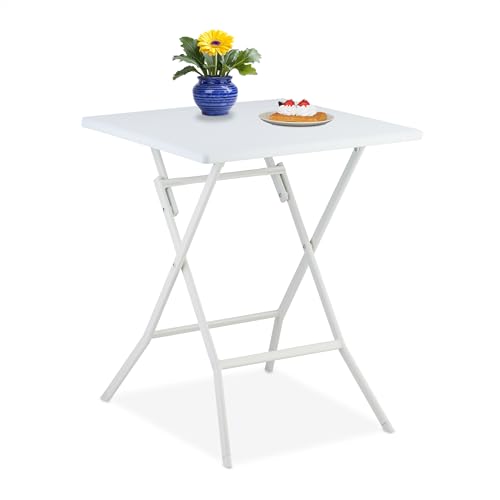 Relaxdays Table de Jardin Pliante, HxLxP : env. 73x62x62 cm, pour Balcon, terrasse, Camping, carrée, Blanche