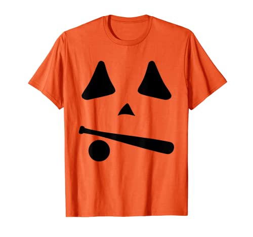 Halloween Jackolantern Baseball Bat & Ball Funny Spooky Face T-Shirt