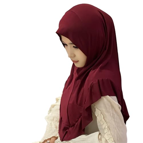 TINAYAUE Women Muslim Instant Hijab with Ruffled Ladies Elastic Breathable Head Scarf Shawl Turban Islamic Head Cover Wrap4