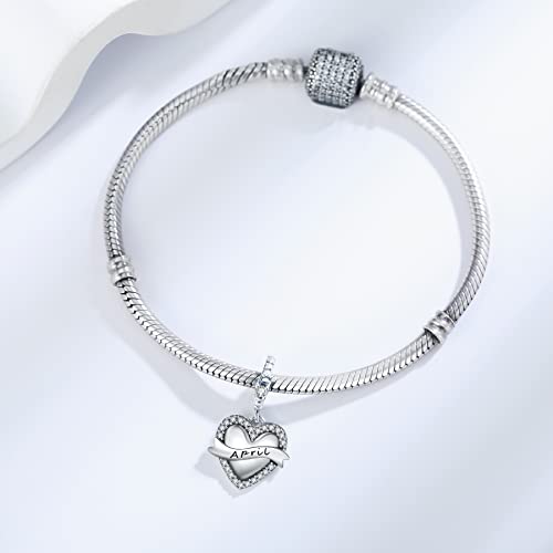 Birthstone Charms 925 Sterling Silver Love Heart pendant Beads Fit Pandora Charms Bracelet and Necklace, Fit Women Wife Mom Christmas Birthday Gift2