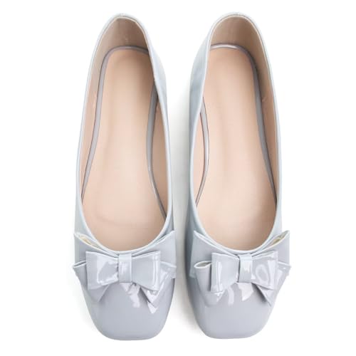 SAILING LU Women's Bow-Knot Square Toe Ballet Flats Elegant Dance Shoes Wedding Party Shoes Female Comfortable Slip-on Loafers3