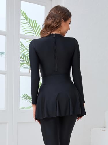 IDOPIP Muslim Burkini Swimsuit for Women's One Piece Swimsuit with Beach Skirt+Cover up Sarong+Pants 4PCS Bathing Suit4