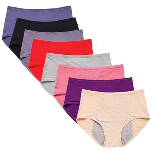 WDCAYQHZ Bragas Absorbentes Antifugas,Ropa Interior Transpirable de Malla para Mujer,Calzoncillos Menstruales,Talla Grande,Pack de 8(5XL)
