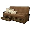Kodiak furniture washington queen size futon frame with storage drawers wood futon frame with mattress included in mocha brown color  urban country home decor