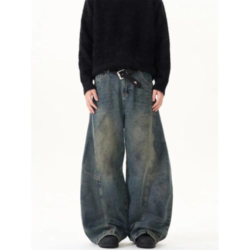 Men's Summer Vintage Washed Loose Fit Jeans Denim Pants Streetwear Pockets Straight Trousers Bottom2