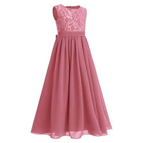 Flower Girl Dresses Junior Wedding Bridesmaid Prom Party Chiffon Floral Lace Flowy Maxi Princess Pageant Long Communion Gown2