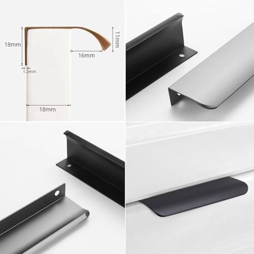 Confezione da 10 maniglie nascoste in alluminio per cassetti, moderne, per cucina, bagno, comò e guardaroba, include viti, 120 mm, design elegante (nero)