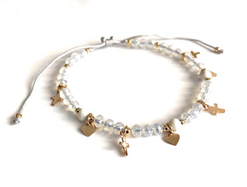 Sifrimania Cross Charm Bracelet Beaded White Crystal Catholic Gift For Women Or Girls cover