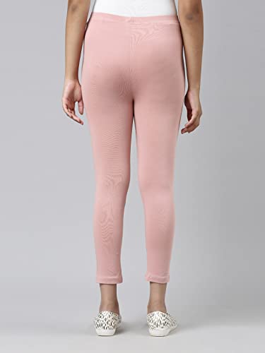 Image of GO COLORS Girls Solid Mid Rise Slim Fit Cropped Leggings