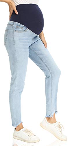 Foucome Women's Maternity Jeans Over The Belly Comfy Stretch Slim Jeggings With Pockets (Light Blue, M) #TOP3