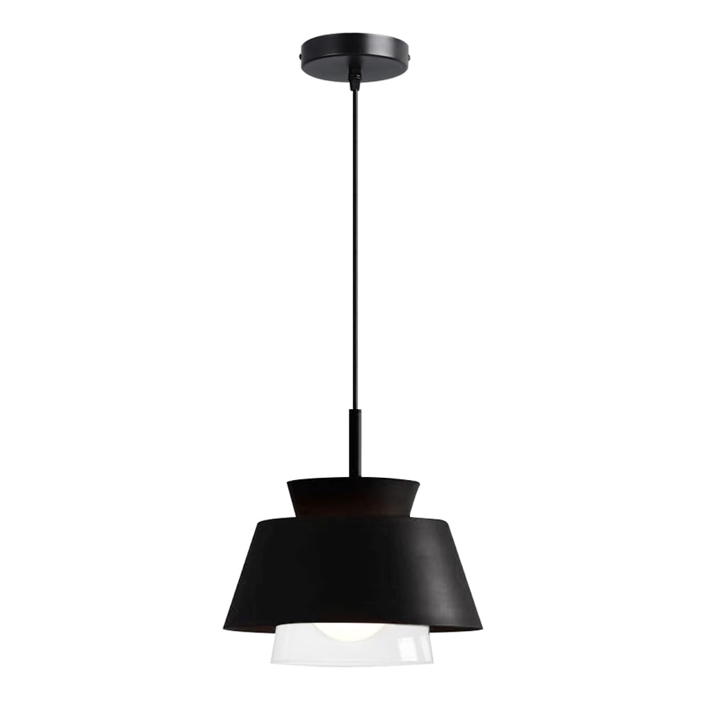 GUOGUOSM Modern Industrial Style Chandelier, 11.8in Metal Glass Hanging Light, Height Adjustable Pendant Lamp, Bedroom Dining Room Corridor Decorative Lighting Fixtures