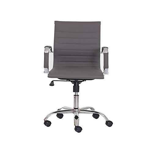 Cadeira Escritório Stripes Diretor PU Cinza Base Giratória Cromada Altura Ajustável