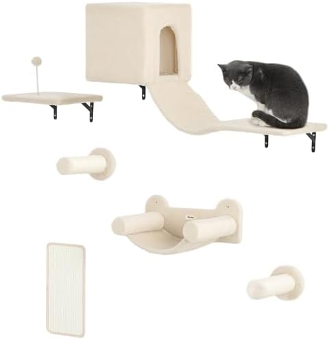 PawHut Juego de Pared de Escalada para Gatos de 6 Piezas Estanter...
