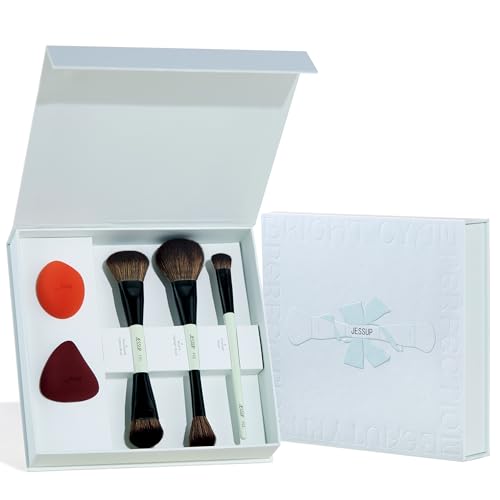 Jessup Makeup Brushes Set 10pcs, Double Sided Foundation Contour Blush Highlight Blending Eyebrow Brush Eyeshadow Eyeliner Concealer Brush, Bright Cyan Cruelty Free Cosmetic Tools T500