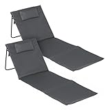Spetebo Strandmatte 2er Set klappbar mit Verstellbarer Lehne - grau - Liegematte faltbar 145 x 48 cm mit Kopfkissen - Gartenliege Strandliege Sonnenmatte für Garten Camping Picknick Reise Urlaub