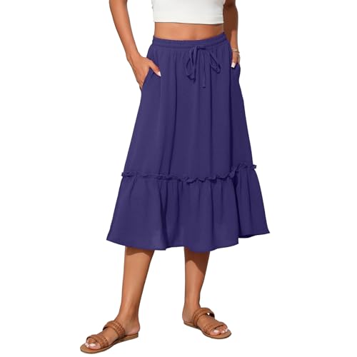 Witsmile Faldas escalonadas de cintura alta para mujer, faldas fluidas para mujer por debajo de la rodilla con bolsillos, moda 2025, A-18 azul oscuro, XXL