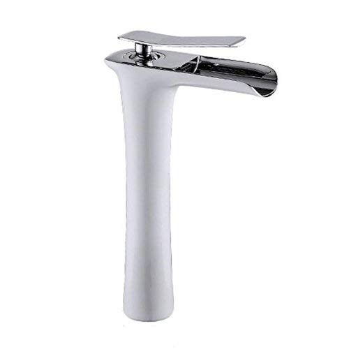 Mitigeur de lavabo de salle de bains cascade blanc robinet d'évier haut chaud et froid