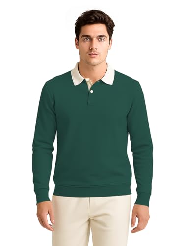 Image of BULLMER Solid Polo Neck Full Sleeve Cotton Blend Tshirt with Rib for Men | Stylish Full Hand Tshirt for Men