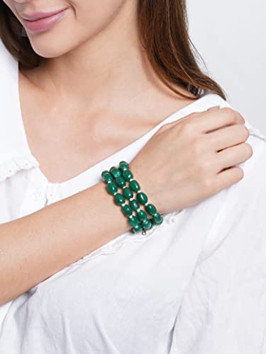 Image of Karatcart Glossy Finish Tumble Stone Studded Beaded Bracelet for Women
