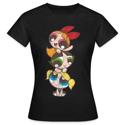 Spreadshirt Les Supers Nanas Powerpuff Girls Tour des Filles T Shirt Femme, M, Noir