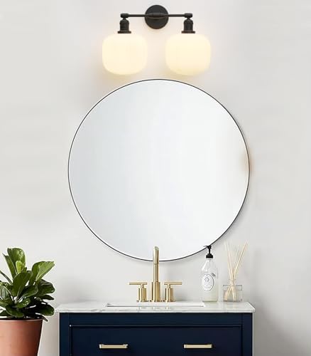 Image of Pathson 2 Lights Milk White Globe Wall Sconce, Hardwired Antique Double Sconce for Living Room Home Decor, Striped Glass Bathroom Vanity Light, E26 Bulb Base