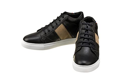 CALTO Men's Invisible Height Increasing Elevator Shoes - Black Leather Midtop Lace-up Casual Fashion Sneakers - 2.8 Inches Taller - K53100 - Size 10 D(M) US4