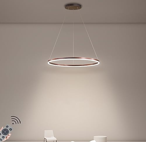 LYMSXAZOU Lámpara de araña LED Regulable con Anillo, marrón, 80 cm, 48 W, para Comedor, Cocina, Sala de Estar. Lámpara de Techo Moderna, Elegante solución de iluminación para el hogar.