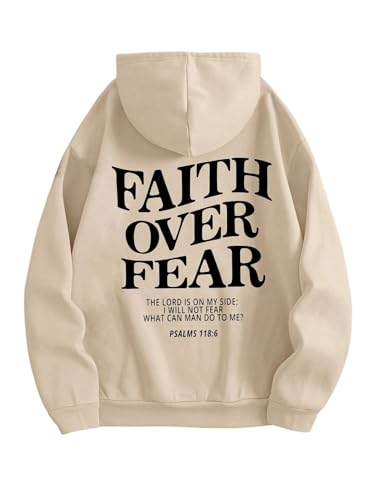 SHENHE Women's Graphic Hoodie Slogan Faith Over Fear Christian Hoodie Pullover Sweatshirt Apricot Small