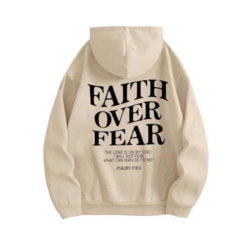 SHENHE Women’s Graphic Hoodie Slogan Faith Over Fear Christian Hoodie Pullover Sweatshirt