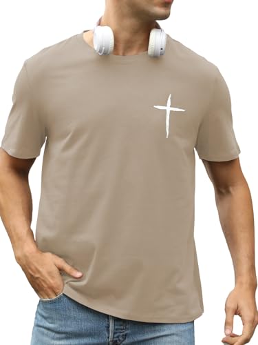 Mens Short Sleeve Cotton T-Shirts Crew Neck Jesus Cross Printed Shirts Faith Christ Shirts2
