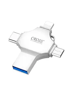 CROSS Pendrive 4 in 1 Flash Drive with Light-ning, Micro USB, USB A, Type-C Interface Mini Hangable PenDrive for iOS & Android Compatible with Phone, Pad, Android, PC(64 GB, CROSS 4 in 1 PENDRIVE)