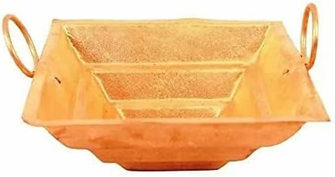 Copper Havan Kund/Agnihotra With Stand & Copper Spoon (Hawankund(8"x8") Length-8",Width-8")