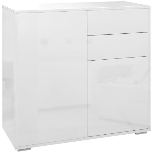 HOMCOM Meuble de Rangement Buffet Commode 79 x 36 x 74 cm Blanc Brillant
