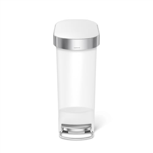 simplehuman 40 Liter / 10.6 Gallon Slim Kitchen Step Trash Can with Liner Rim, 40L, White