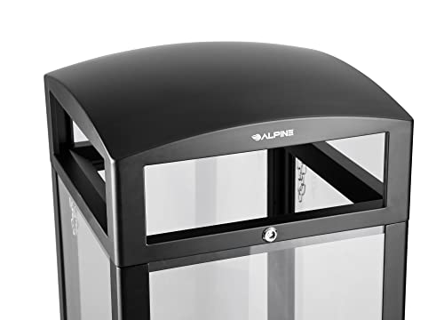 Image of Alpine Industries 40-Gallon Outdoor Trash Can with Transparent Panels - Heavy Duty Garbage Cans with Removable Bin & Locking Cover for Your Patio, Deck, Office Pool & More