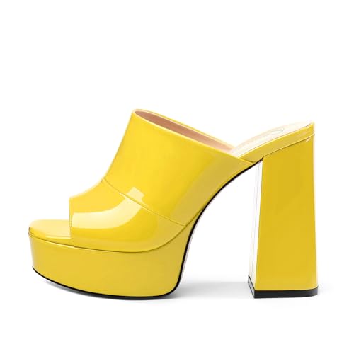 Image of Women Square Open Toe Platform Chunky Heel Slide Sandals | Slip On High Heel Dress Sandals, Elegant Formal Footwear For Wedding Club Evening Party Events