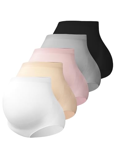 Angelhood Seamless Maternity Underwear for Women High Waist Panties Plus Size Shapewear Pregnancy Underwear Over Bump 5 Pack