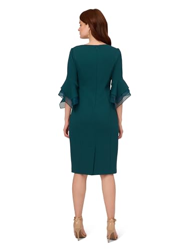 Image of Adrianna Papell Stretch Knit Crepe Sheath Dress with Tiered Organza Bell Sleeve