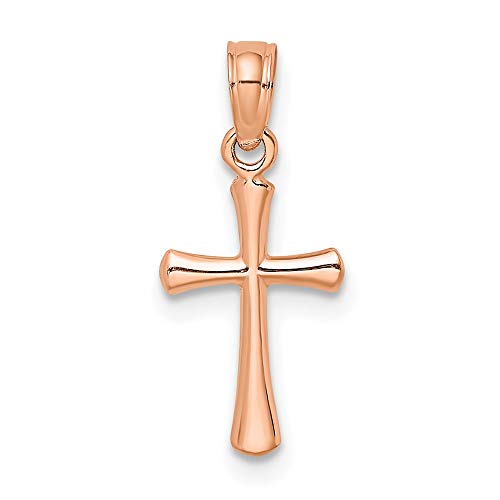 14K Rose Gold Polished Beveled Cross w/Round tips Pendant | Latin Cross Pendants | Religious Charms | Cross Pendant (Weight: 0.32 GM, Length : 17.8 MM, Bail Length: 5 MM, Bail Width: 4.5 MM)