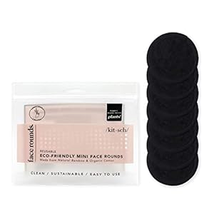 Kitsch Reusable Makeup Remover Pads (7 Pack), Reusable Bamboo Cotton Rounds for Face Toner & Exfoliants, Eco-Friendly for All Skin Types, Organic Face Cotton Pads with Reusable Travel Pouch, Black
