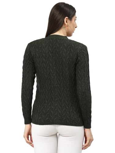 Image of Kalt Women Full Sleeves Cable Button Acrylic V-Neck Sweater