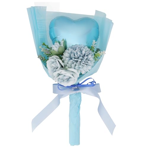 プチバルーン花束 ミニブーケ バルーンブーケ ハート 誕生日 お祝い 推し活 メンカラ 部活 卒業式 バルーン 卒部式 発表会 引退式 定年 プレゼント (ブルー, 文字なし)