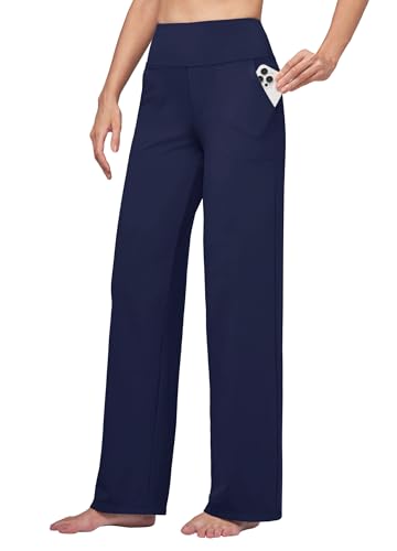 WILLIT Women's Yoga Pants Wide Leg Pants Stretch Dress Pants Work Casual Pants with Pockets High Waist 30" Navy XXL
