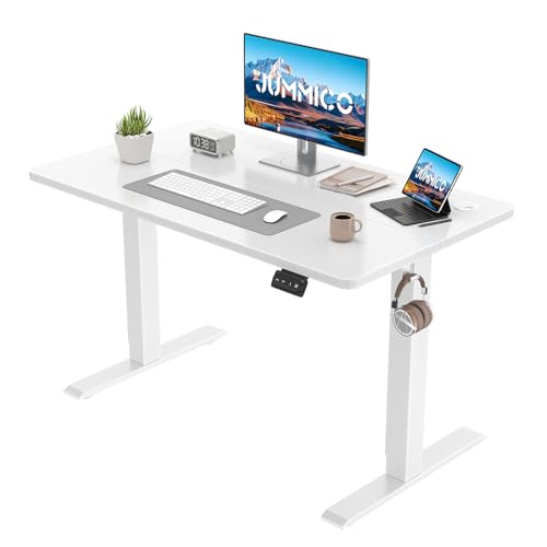 JUMMICO Electric Standing Desk, 100 x 60 cm Home Office Height Adjustable Desk, Computer Lift Table with Smart Panel & Memory Function, White