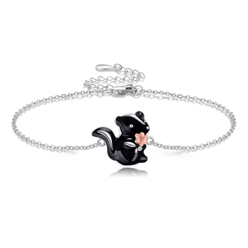 Skunk Bracelet 925 Sterling Silver Animal Bracelet Cute Skunk Jewelry Gifts for Women Lovers