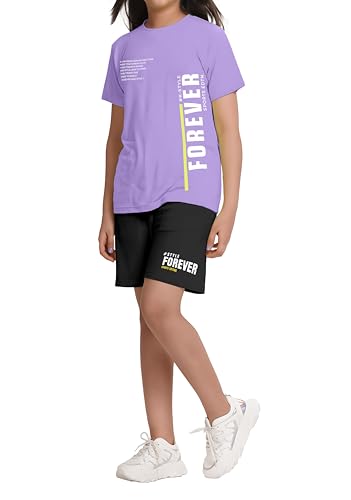 Image of KYDA KIDS Girls 100% Pure Cotton Clothing Set | T-Shirt & Shorts Co-Ord | Premium Chest Printed Top | Soft Comfortable Summer Wear | Casual Kids Outfit