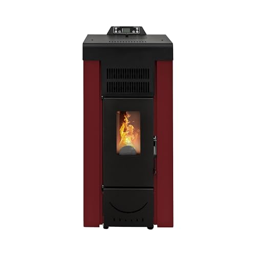 STUFE A PELLET ITALIA Niagara 14 KW Canalizzata - Stufa ad Aria Ventilata Efficienza 89% Scalda 130m² Autonomia 15H Programmabile 5 Velocità e Potenze Garanzia 24 Mesi Rosso