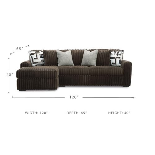 Image of Signature Design by Ashley Midnight-Madness Casual 2-Piece Sectional Sofa with Chaise and Reversible Seat Cushion, Accent Pillows Included, Soft Jumbo Corduroy, 92 inch W x 41 inch D x 40 inch H, Dark Brown