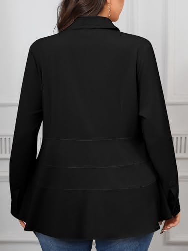 Beautife Women's Plus Size Blouse Dressy Casual Long Sleeve Button Down Shirts V Neck Slimming Peplum Tops3